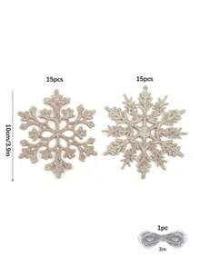 30 piezas de adornos de copo de nieve navideños de plástico reutilizables con brillo en color plata, champán y dorado, para decorar el árbol de Navidad y crear un entorno navideño invernal