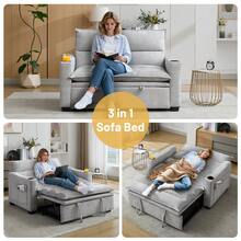KORSER 3 In 1 Convertible Sleeper Sofa Bed, Pull Out Couch With Side Pockets & Cup Holders, Loveseat Reclining Sofa Bed With Adjustable Backrest For Living Room Bedroom, Chenille - Màu Xám nhạt - Xem 4