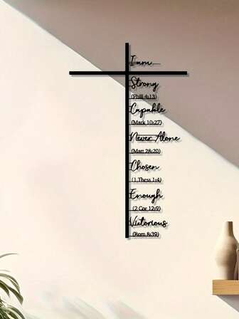 1 pieza Decoración de pared de cruz de metal, que muestra la cruz y el versículo bíblico como arte de pared de metal, perfecto para la decoración con temática cristiana y la exhibición bíblica, viene con escultura de pared de cruz negra de Jesús, adecuado para uso en interiores, regalo ideal para cristianos