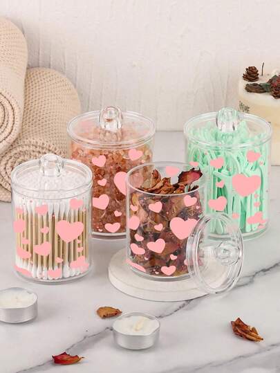 1个棉签盒化妆品收纳盒，心形卸妆棉，发圈，化妆刷架，适用于卧室、客厅、玄关，节日礼物