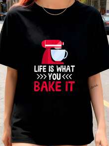 Das Leben ist das, was man backt, Konditor Muffin Cupcake Keks T-Shirt Damen T-Shirt Grafik T-Shirts Crop Tops Outfits Tops T-Shirt - Schwarz - Übersicht 8