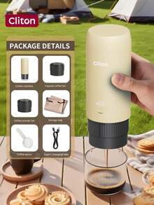 CLITON 米色/黑色/绿色便携式意式咖啡机（单台或礼盒套装，包含1800mAh磨豆机和500mAh奶泡器） - 可充电咖啡机三件套，适合旅行、露营、办公室、厨房使用 - 圣诞节、新年、情人节、感恩节、母亲节、父亲节的完美礼物！ - 轻松制作完美的拿铁和卡布奇诺！