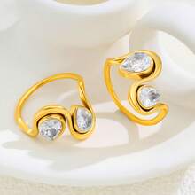 1枚18K镀金双水滴形锆石弧形戒指 - 轻盈奢华优雅开口戒指，女士款 | 日常派对百搭饰品