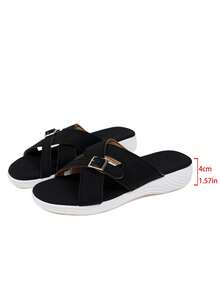 Women's Thick Sole Slip-On Sandals, Soft Non-Slip Flat Sole, Suitable For Middle-Aged And Elderly, Summer - Black - View 7