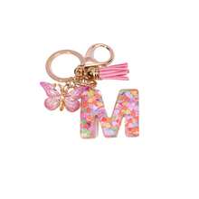 1pc New Pink Sequin 26 Letter Epoxy Butterfly Tassel Metal Keychain Wholesale Bag Charm Jewelry Gift - Pink - View 29