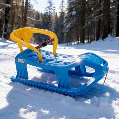 Winter Outdoor Skiing Sled With Handrail, Thick Ski Board, Tow Rope (Random Color)