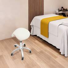 SanBouSi Weißer Sattelhocker - PU+Edelstahl, Höhenverstellbar (47-62cm), 5 Rollen