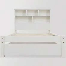 Massivholz Einzelbett Mit Schubladen Und Lattenrost, Bücherregal Jugendliche Und Erwachsene Kinderbett, 90x200cm White - White 2 - View 2