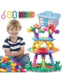 600 PCS Building Blocks Connect Toys,Interlocking Solid Plastic Educational Toys Sets For Preschool Kids Boys And Girls Aged 3+, Promote Fine Motor Skills And Sensory Development. - Multicolor - View 1