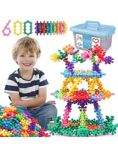 600 PCS Building Blocks Connect Toys,Interlocking Solid Plastic Educational Toys Sets For Preschool Kids Boys And Girls Aged 3+, Promote Fine Motor Skills And Sensory Development.