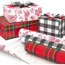 - Papel de regalo de Navidad reversible (3 rollos: 120 m2 ft. ttl) Merry Holidays, copos de nieve, muñecos de nieve, rayas rojas V4NO - Red Toile, Black Buffalo Plaid, Navidad, manualidades - Ver 13
