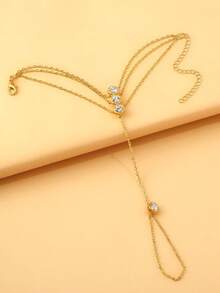 1 件女士多层水晶莱茵石网状指节手链 - 金色 - 查看 4