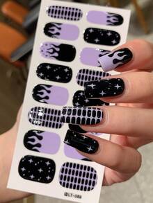 2片/套，全覆盖美甲贴纸，防水美甲贴纸，多种颜色和图案可选，易于使用的美甲装饰贴纸，美甲用品 - 彩色 - 查看 15