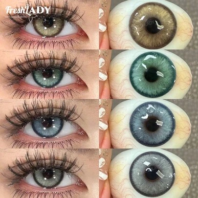 FRESH LADY 1 Pair Freshlady Contact Lens 14.2mm Colored Contact Lenses 2pcs Yearly Disposable, 40%Water, Brown/Green/Blue/Gray, Soft Comfortable Cosmetic Lenses For Daily Wear & Party Makeup