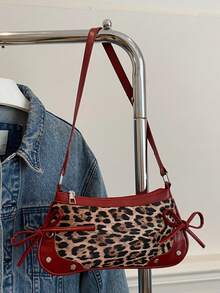 新款极简时尚豹纹装饰单肩包，撞色设计。可折叠腋下包、法棍包、单肩包、商务通勤包，酒红色，适合外出、购物、工作、聚会、度假、短途旅行等场合。 - 酒紅色 - 查看 9