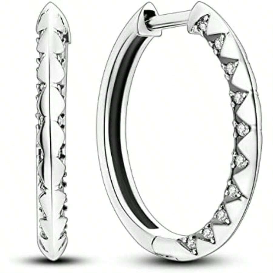 NARMO 925 Sterling Silver Hoop Earrings Heart Hoop Earings for Women U Shaped Hoop Earrings Colorful Cubic Zirconia Large Big Hoops Various Hypoallergenic Hoop Earrings(Círculo brillante) - Multicolor - Ver 1