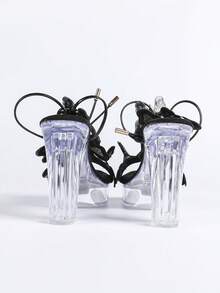 European & American Fashion Crystal Transparent High Heel Chunky Heel Nightclub Sandals - Black - View 5
