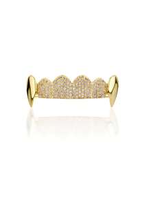 2pcs/1pc 18K Gold Plated Copper Cubic Zirconia Fang Grillz, Unique Vampire Teeth Suitable For Halloween, Party, Cosplay - Multicolor - View 7