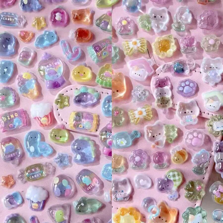 1张可爱日式贴纸，彩色寿司食物兔子水果3D浮雕亚克力钻石贴纸，卡通动物自粘贴纸，适用于剪贴簿和文具装饰，工艺贴纸，适合DIY项目和办公用品 - 彩色 - 查看 1