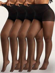 4双装女士性感20D杏色透明丝袜连裤袜时尚简约连裤袜 - 杏色 - 查看 17