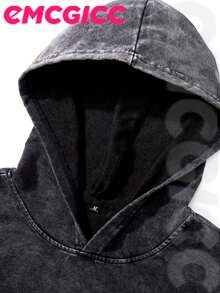 EMCGICC Manfinity Y2k Men Washed Hoodie,Street Outdoor Life Hip-Hop Style Christmas Thanksgiving Gifts Men's Sweatshirt Washed Hoodie - Retro Distressed Washing Process Long Sleeves Regular Fit Street Style Digital Printing Casual Pullover With Kangaroo Pocket Ideal Gift - 黑色 - 查看 6