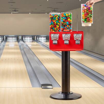 Máquina expendedora de chicles  con soporte, hucha, dispensador de caramelos vintage, color rojo