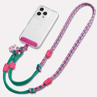 1pc Multi-Functional Phone Lanyard, Adjustable Wrist Strap, Crossbody Strap, Minimalist Design, Suitable For Travel, Dopamine Color + Clip Accessory