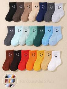 20 Pairs Baby Boys And Toddler Socks Random Smiling Face Jacquard Cuff | Soft Skin-Friendly Short Socks For Daily/Gifts/Travel