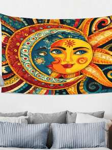 Vintage Sun Face Tapestry Wall Hanging - & 40x60 Inch Polyester Art Decor - 黑色 - 查看 5