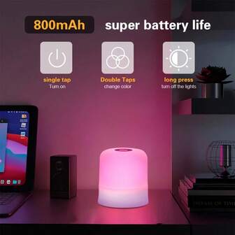 USB Bedside Lamp, Touch Control, Adjustable Color Temperature, Portable LED Desk Lamp, 36V And Below, ABS Material, With Battery, USB Powered, Home Use