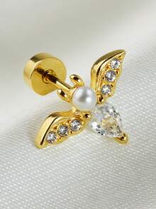 1 pieza Pendientes de tuerca de acero inoxidable con baño de oro de 18K y murciélago personalizado de moda para mujer, con CZ de respaldo plano para cartílago, hélix, oreja, trago, daith, concha, roca, lóbulo superior y perforaciones corporales planas de 20G - Un par de pendientes de murciélago con circonitas redondas. - Ver 7