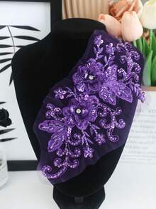 1件/包 多色可选 新款蕾丝网纱刺绣水钻亮片贴花，DIY服装配饰，婚纱装饰，长30厘米 x 宽13厘米 - 彩色 - 查看 10