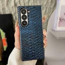 1个高级行政鳄鱼纹PU皮革折叠手机壳，兼容三星Galaxy Z Fold7、Fold6、Fold5、Fold4 - 商务全包防震保护后盖 - 藏蓝色 - 查看 3