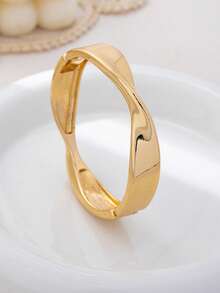 3 chiếc/1 chiếc Vòng tay hình giọt nước hình học sóng vàng trơn dày thời trang tối giản, phù hợp cho nữ - Vàng - Xem 10