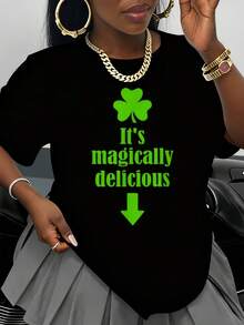 Its Magically Delicious St Patrick Day Shirt With Clover Design Green Text And Arrow For Women Men Unisex Casual T-Shirt Festive Irish Holiday Wear Comfortable Cotton Top For Saint Patricks Day Celebration - 黑色 - 查看 2