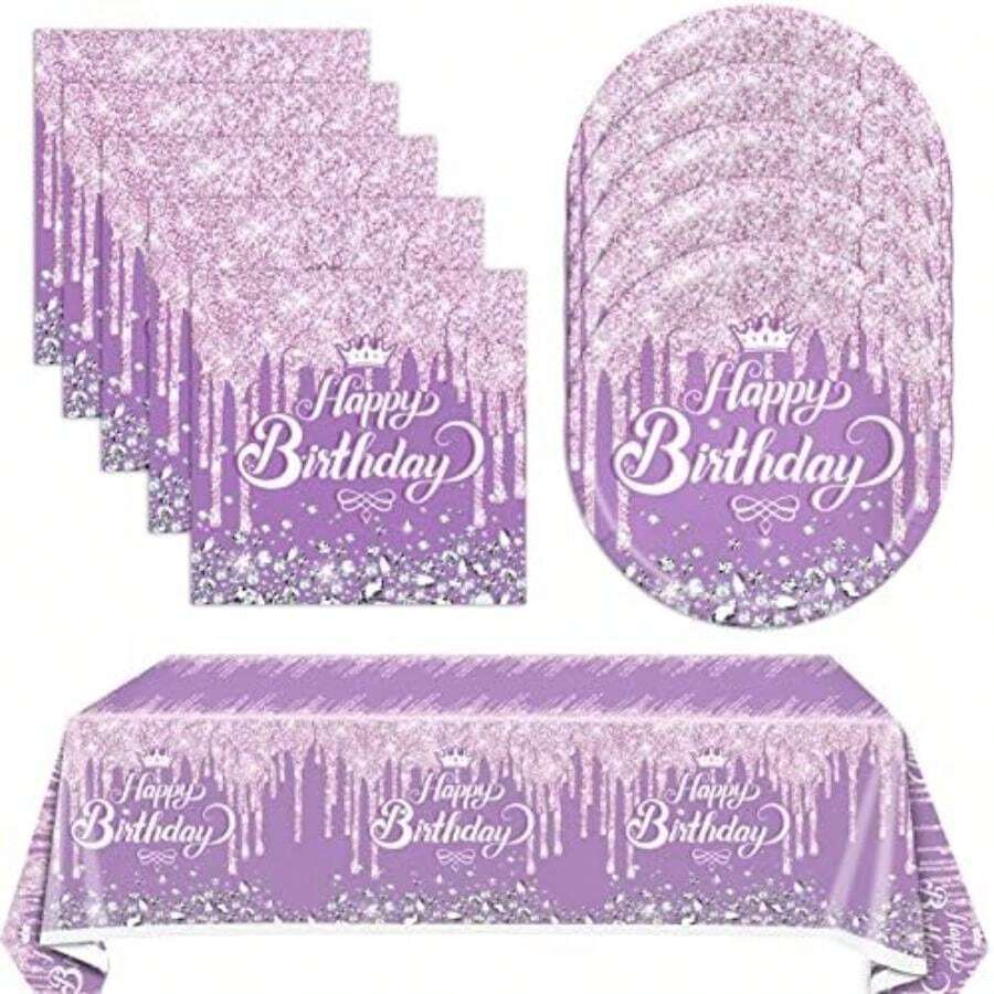 Boho Rainbow Party Supplies Boho Rainbow Baby Shower Juego de vajilla con platos de papel, servilletas, mantel para fiesta de cumpleaños, decoración de baby shower(Púrpura) - Multicolor - Ver 1