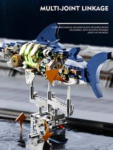 687pcs Mechanical Shark Building Blocks Set - Full Articulation, Interactive Linkage System, With LED Lights | Advanced Assembly Toy Suitable For Teens And Adults - Multicolor - View 4