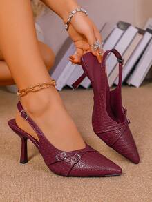 女士尖头小猫跟套脚凉鞋 - 酒紅色 - 查看 18