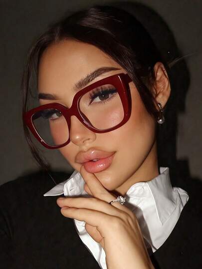 1pc Plastic Oversized Geometric Multicolor Full Frame Personalized Ins Style Women Clear Glasses For Holiday Gift Street-Photography Bachelorette Party Club Shopping Weekend Outfit Appointment Outfits Fashion Accessories