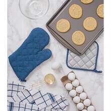 DII Everyday Kitchen Basic Juego de 3 aislantes de calor para sartén, de toalla, 100% algodón, apto para lavar en lavadora, para uso diario en la cocina, negro(Terry Azul) - Multicolor - Ver 3