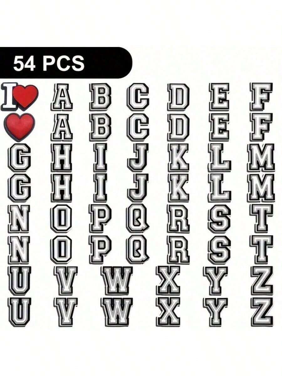 26/54 Pcs Black White Letter Shoe Charms Set - DIY Shoe Accessories For Shoes, Bags & Bracelets, Perfect Birthday/Christmas/Valentine's/Halloween Gifts, Shoe, Spring Summer Picks, Brides Maid Gifts, Room, Bedroom Decor, Bedroom Decor, Beach, Travel, For Men, For Women, Vacation - Multicolor - View 1