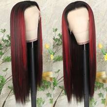 13X4 Pink & Brown Lace Front Wigs Pre Plucked Soft Free Part Long Straight Wigs Glueless Pink Skunk Stripe Wig Wear And Go Wig Heat Resistant Fiber Hair Synthetic Lace Front Wigs For Fashion Women For Daily Christmas Party Cosplay Use - 挑染紅色 - 查看 6
