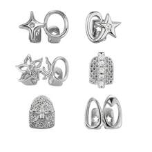 2-3件嘻哈铜质牙套套装，镀金立方氧化锆牙套，心形、花朵、星星和镂空设计 - 男女时尚金牙套 - 日常街头风、派对、说唱歌手角色扮演和休闲外出 - 百搭时尚的牙齿饰品（6件套混搭款式） - 彩色 - 查看 5