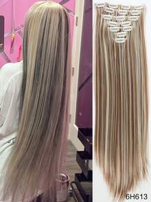 24Inch 16 Clips In Hair Extensions Long Straight Hairstyle Synthetic Blonde Black Hairpieces Heat Resistant False Hair Daily Use - Multicolor - View 12