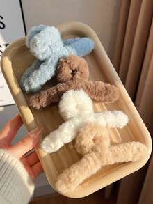4pcs/1pc 4.33in/11cm Khaki, White, Brown, Blue Plush Elegant Minimalist Solid Color Hair Clips, Fashion Versatile Hair Accessories Suitable For Daily, Casual, Party, Commute, Vacation, Ponytail, Bun, Washing Face, Makeup, Outfit Matching Plush Hair Clutch Elegant Hair Claw Fashion Claw Clip - Multicolor - View 10