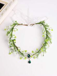 1件装女士时尚新款仿真绿色植物水晶元素婚礼摄影头饰眉饰花冠，皇冠，头饰，戏服皇冠 - 綠色 - 查看 6