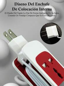 Regleta USB con 2 puertos de carga, regleta portátil, diseño con base enrolladora de cable, enchufes multiuso, cable alargador adecuado para uso doméstico, en la oficina y en el dormitorio. - Multicolor - Ver 6