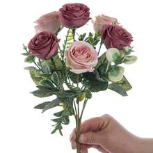 1/80 Bundle 11.41 Inch Artificial Rose Flower Bouquet, Handmade Lifelike Plant, Elegant Wedding Decor, Home Decor, Party Decor, Hotel Decor, Wreath & Wall Decor, Outdoor Events, Spring Decor, Valentine's Day, Living Room & Bedroom Decor, Room Accessories, New Year Decor, Valentine's Day Gift - Sand Red - View 3
