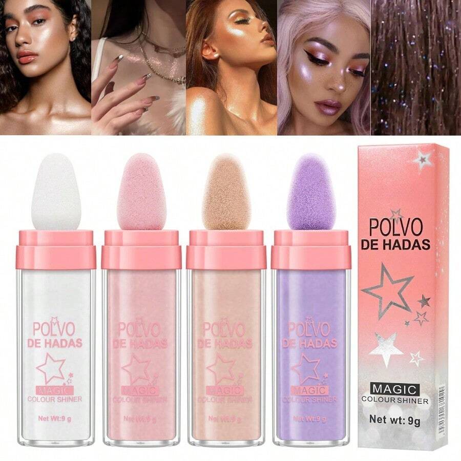 XZGB 4 Color Polvo De Hadas Fairy Dust Highlight Patting - Full Body Contouring And Clavicle Pearlescent Patting Powder For Face And Eye Christmas Sparkling Body Glitter 4 Pack - 4Pack - 查看 1