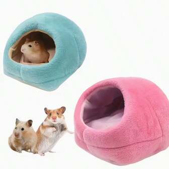 1个冬季保暖仓鼠床 - 柔软动物窝，带开放式入口隧道，开放式设计，无需组装，易于清洁，舒适的防寒避寒场所，适用于仓鼠、小鼠、豚鼠、沙鼠